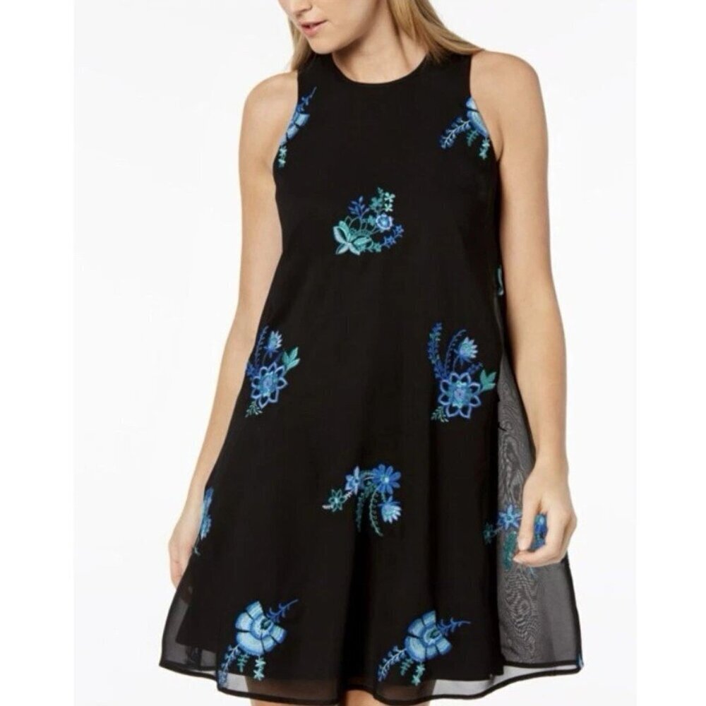 NEW Calvin Klein Black Floral Embroidered Mini Dress Size 4 - 41777